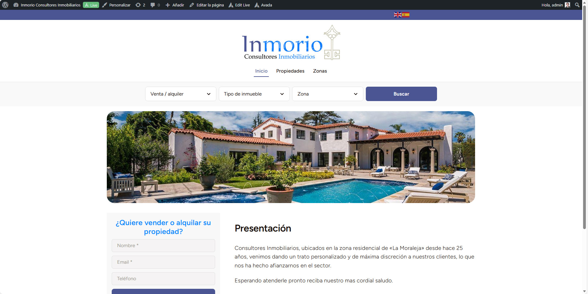Captura de la web Inmorio Consultores Inmobiliarios